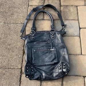 Linea Pelle Black Leather Studded Tote